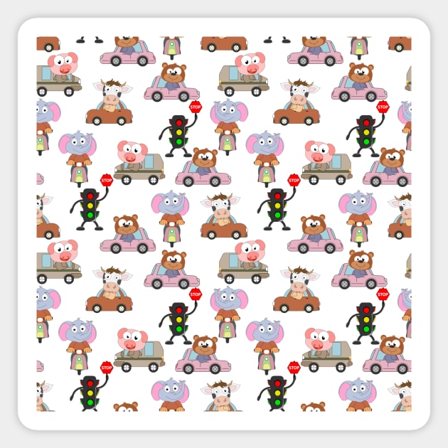 Sweet Animals In Cars With Traffic Light Pattern Sticker by NoPlanB